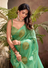 India Silk Mint Green Tissue Silk Sarees Offer A Perfect Blend Of Tradition And Elegance Crafted From Fine Tissue Silk